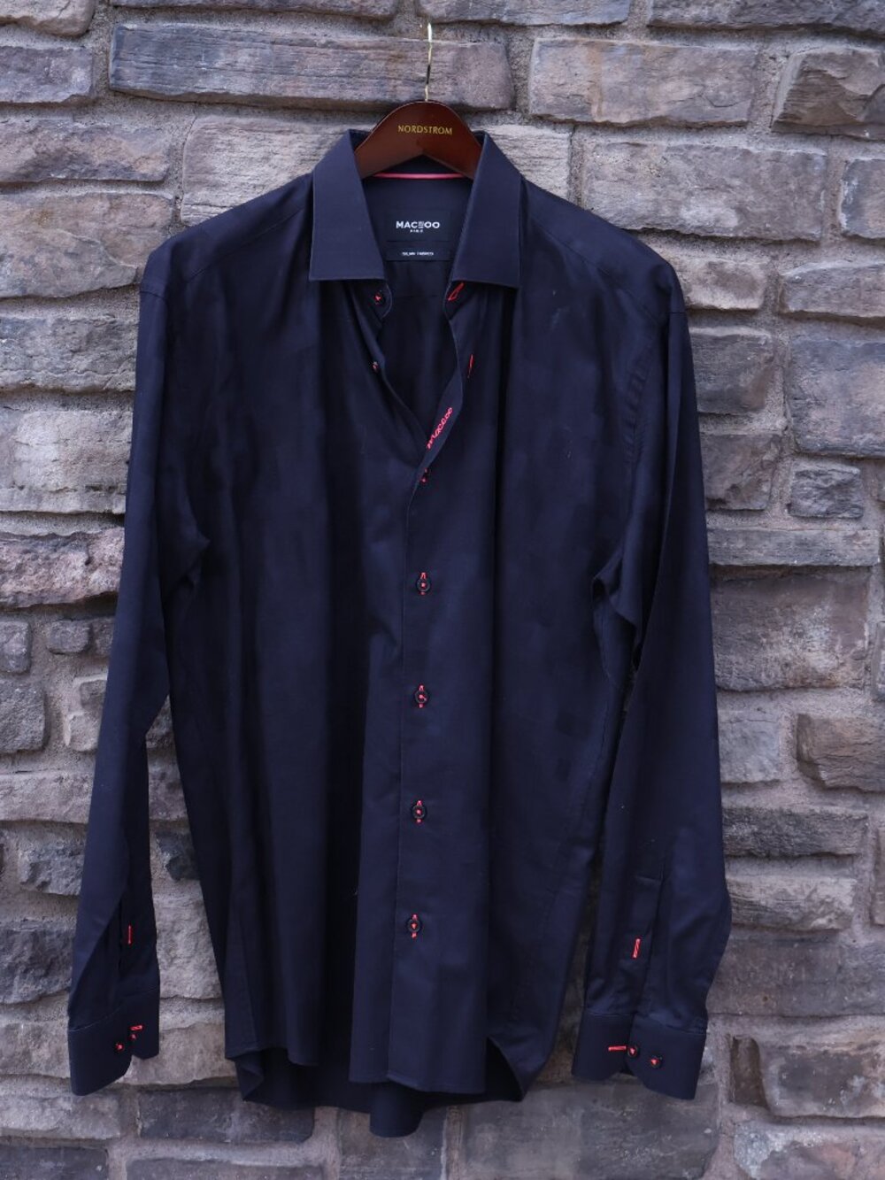 Maceoo Paris Men’s Navy Tonal Check Italian Fabric Shirt Large